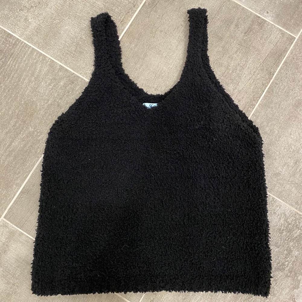 Black fuzzy tank top
